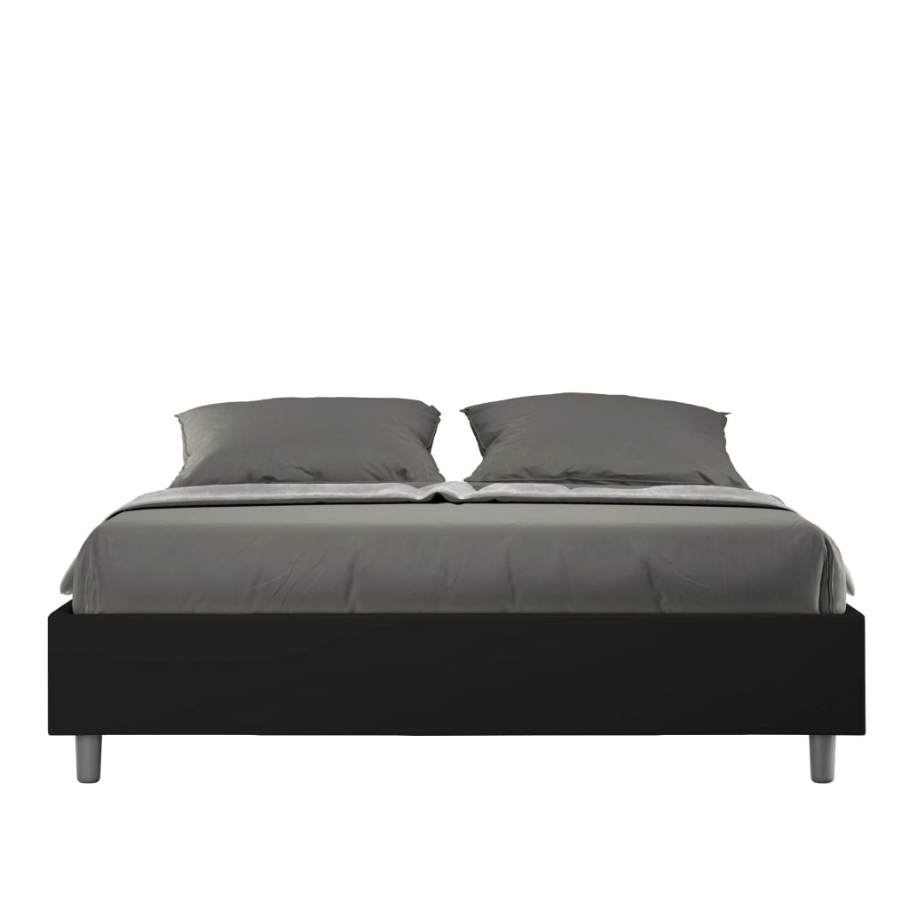 BS COM Letto matrimoniale con rete imbottito 160x190 similpelle nero