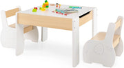 Set Tavolo e Sedie per Bambini, Set di Tavolo da Attività per Bambini con 2 Sedie, Lavagna Rimovibile e Deposito, per Giocare, Disegnare e Leggere (bianco)