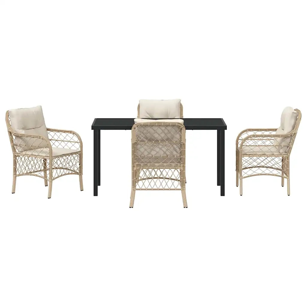 Set da Pranzo per Giardino con cuscino 5 pcs Beige polyrattan