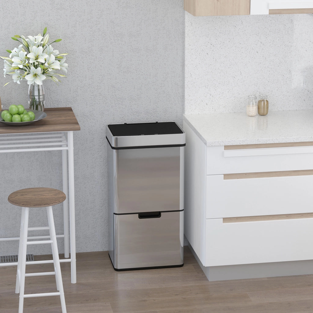 Pattumiera a 3 Scomparti con Sensore Infrarossi ¨C Minimal ¨C Acciaio e ABS, 42x30x81 cm