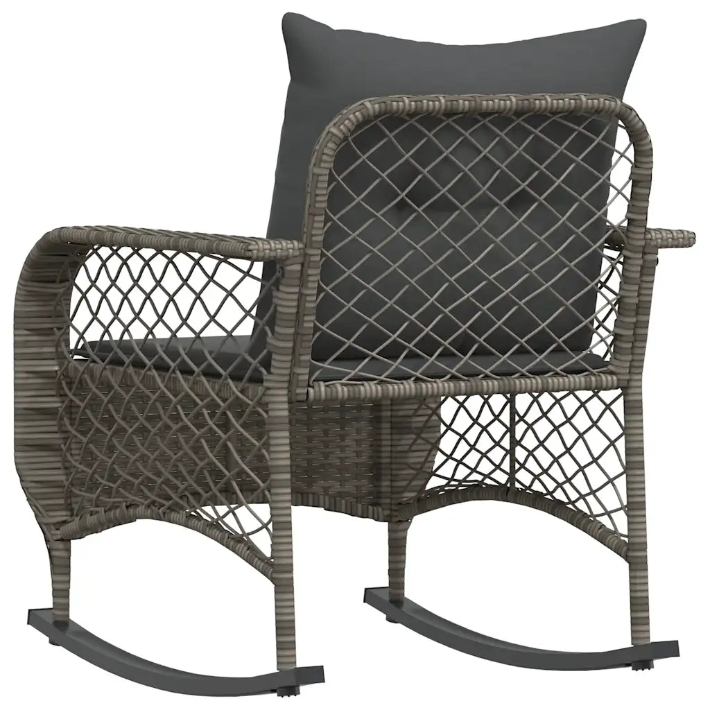 Sedia a Dondolo da Giardino con Cuscini in Polyrattan Grigio 4104195