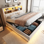 LETTO Contenitore 180x200 cm Beige in ferro con LED e USB