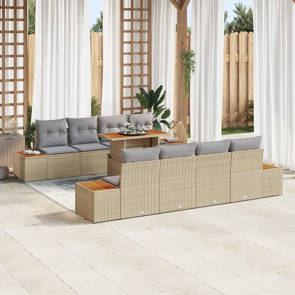 Set Divano da Giardino con cuscino 9 pcs Beige Poly Rattan