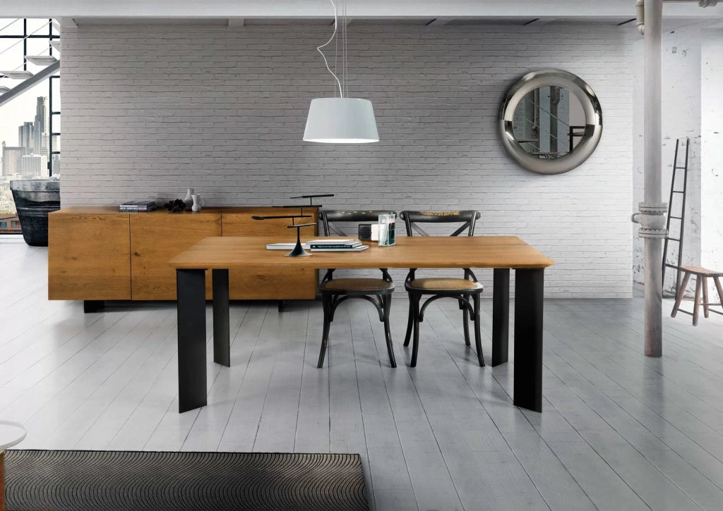 Tavolo fisso in legno rovere nodato 250x100 spessore 4 cm gambe metallo (1672) - Mobili 2G