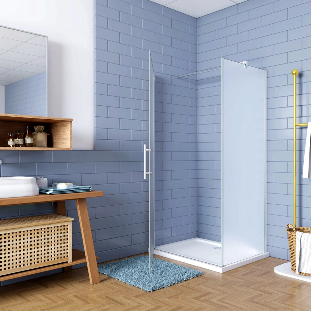 195cm Box Doccia Angolare Irreversibile Porta Battente con Lato Fisso 80x70cm Vetro Satinato 6mm Anticalcare Barra 90 cm
