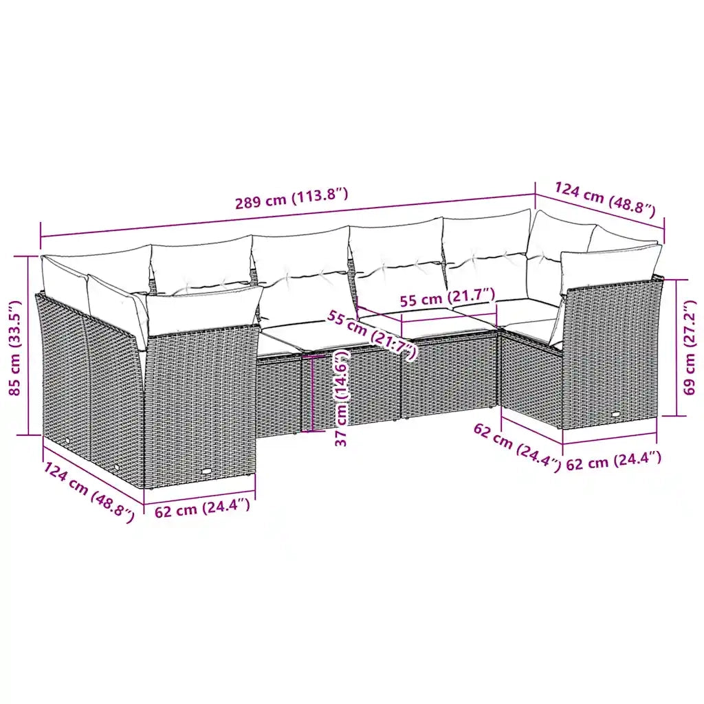 Set Divani da Giardino 7pz con Cuscini Grigio Chiaro Polyrattan 3249961