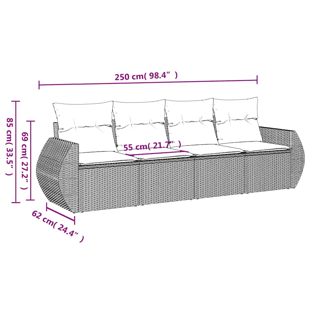 Set Divano da Giardino 4 pz | Set Salotto da Giardino con Cuscini Marrone in Polyrattan