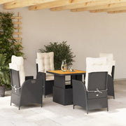 Set da Pranzo da Giardino 5 pz Nero con Cuscini in Polyrattan 3277434
