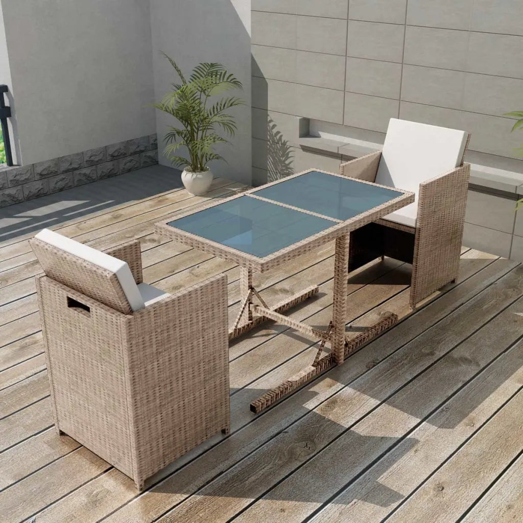 Set da Bistrot 3 pz con Cuscini in Polyrattan Beige 42541