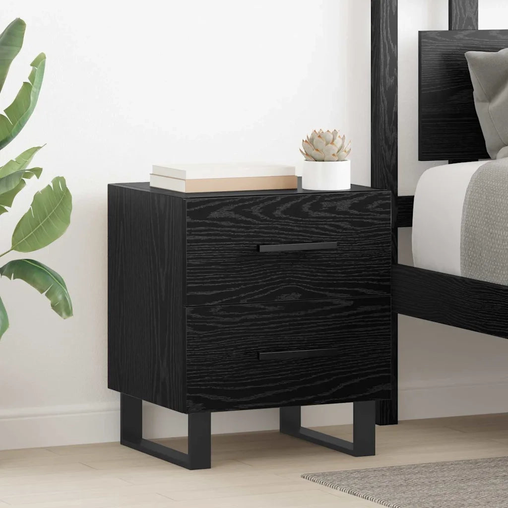 Comodino | Armadio da Notte | Mobiletto da notte con cassetto Rovere Nero 40 x 35 x 47,5 cm