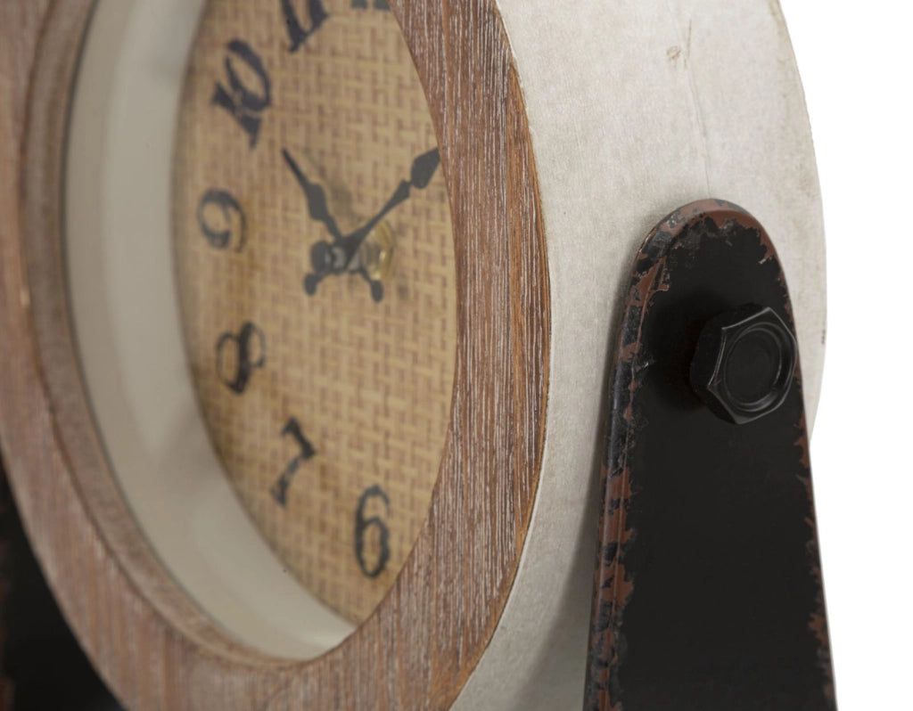 Orologio da Tavolo Round 23,5x7x24 cm in Ferro e Legno