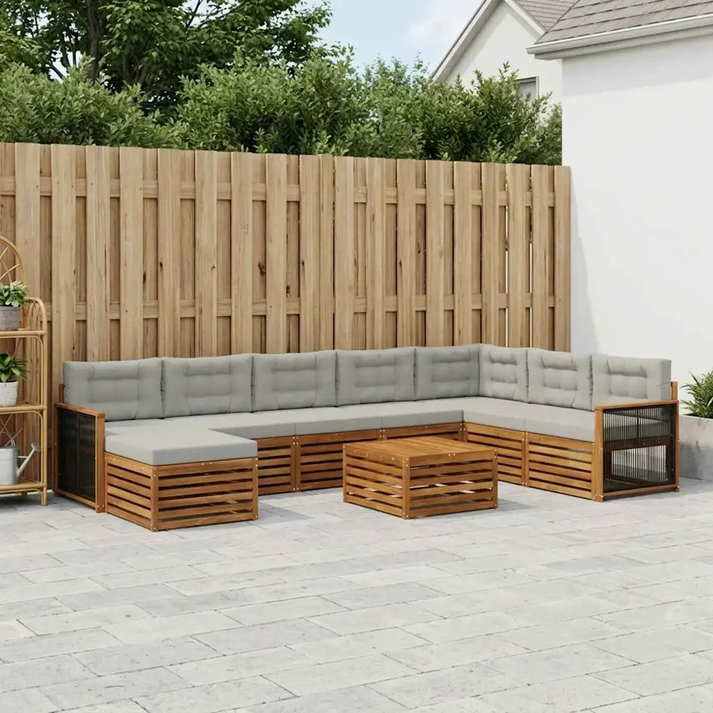 Set di divani da esterno 9 pcs Naturale e Grigio Chiaro 3383744