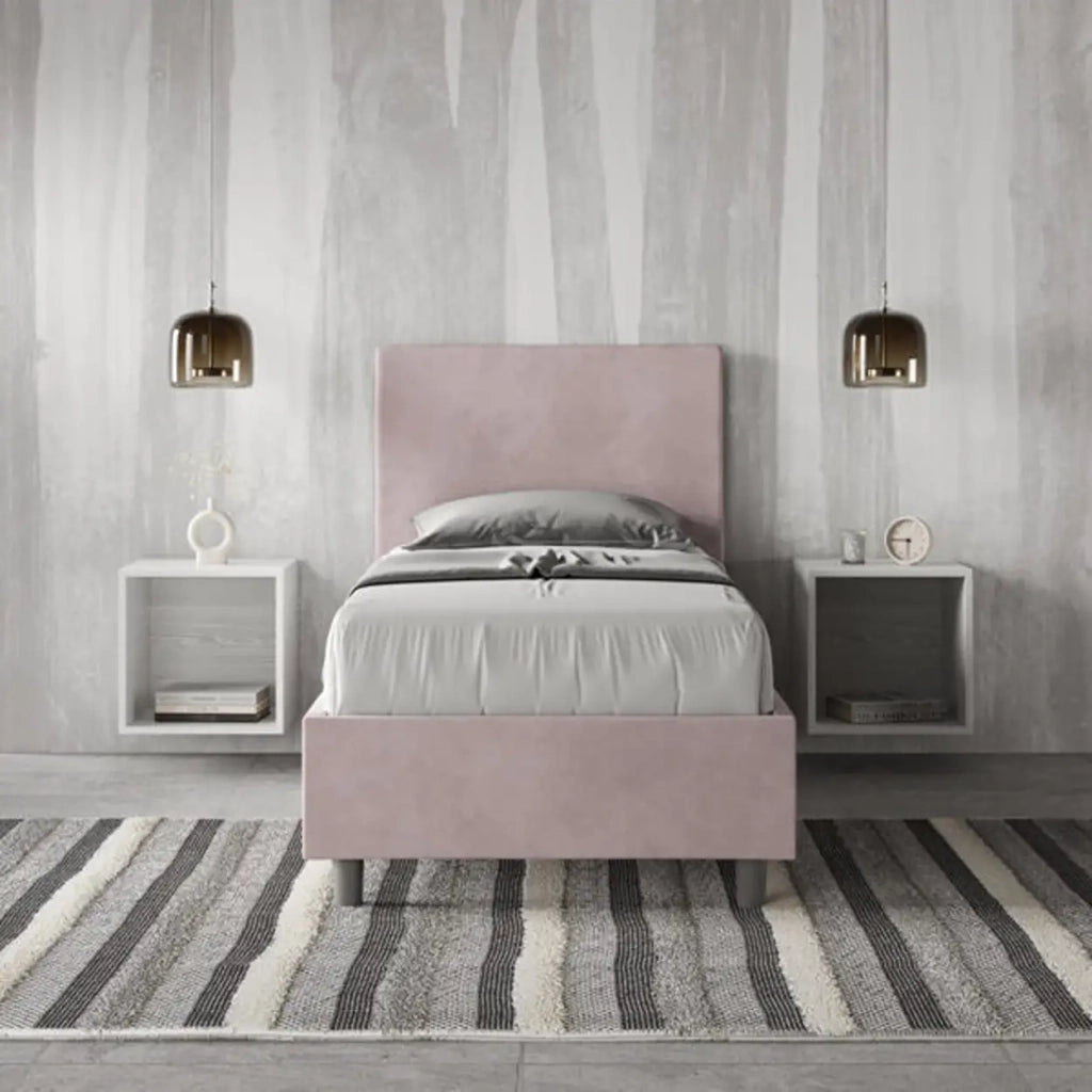 Letto singolo con rete imbottito 80x200 microfibra glicine Adele