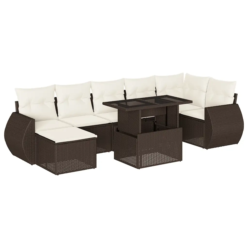 Set Divani da Giardino 8 pz con Cuscini Marrone in Polyrattan 3268693