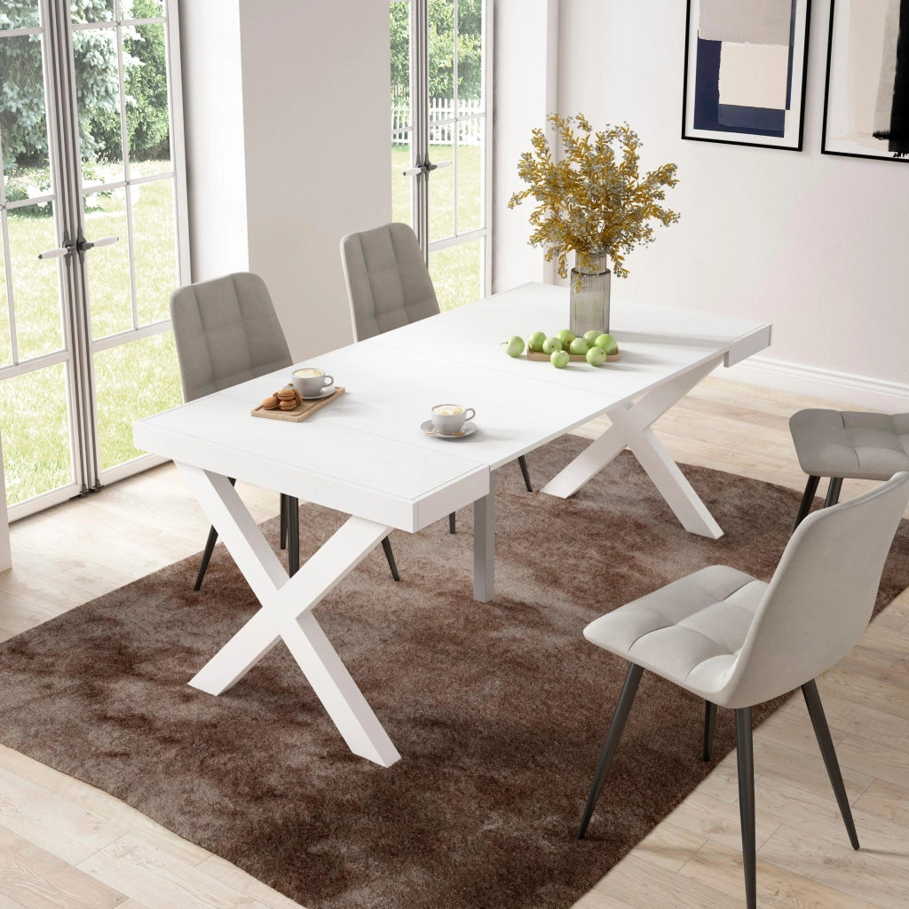 Consolle allungabile, 58 fino 180x90x73cm, Per 8 persone, Gambe in legno, Bianco RF2771
