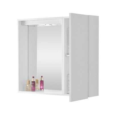 Specchio contenitore 67x60 cm bianco con LED e ripiani interni