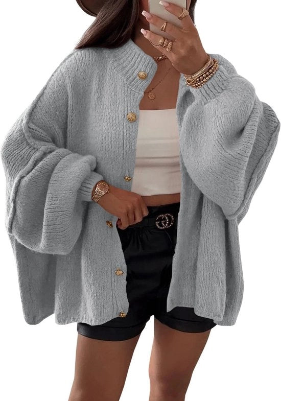 Cardigan Oversized con Collo Lungo e Chiusura Aperta