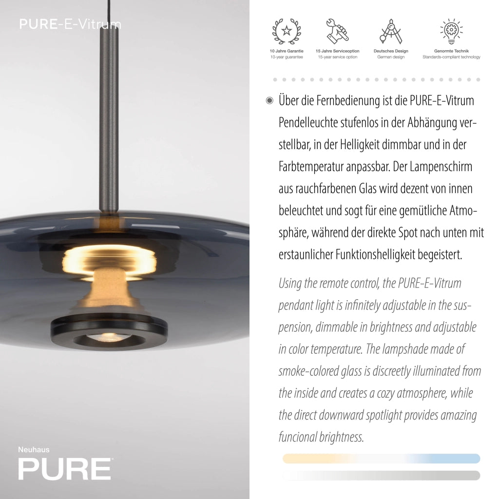 Lampada a sospensione ellisse grigia vetro LED 18W telecomando