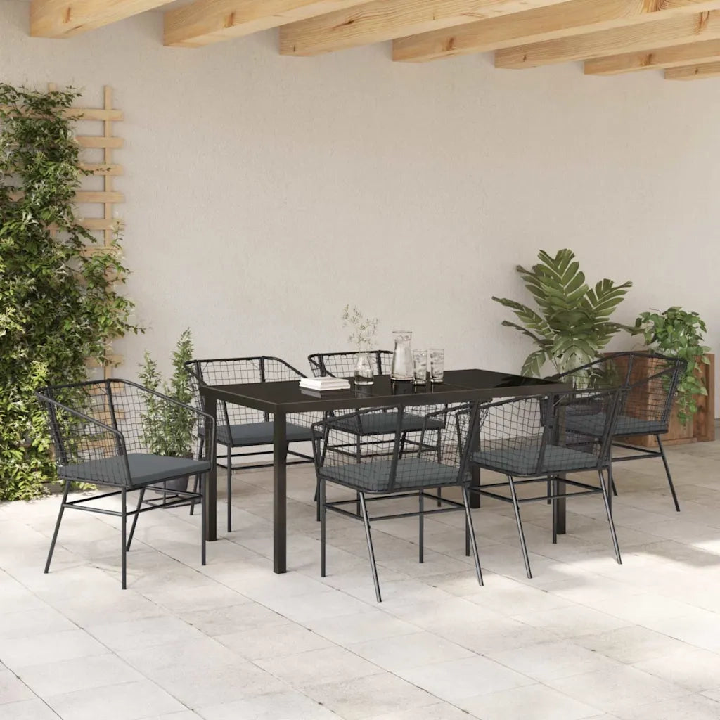 Set da Pranzo per Giardino 7 pcs Nero polyrattan