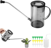 Piantaiera grigia con lungo tubo per piante da appartamento.
