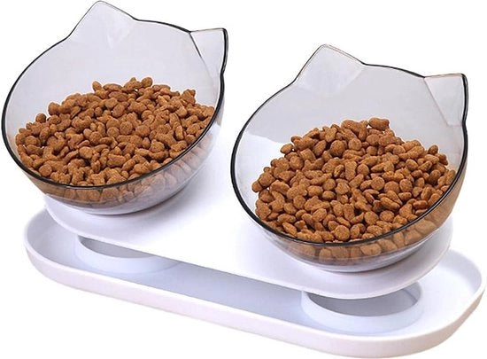 Sistema alimentare per gatti con ciotole inclinate - alimentatore per gatti con due ciotole - alimentatore per gatti con ciotola alta - alimentatore per gatti con due ciotole - alimentatore per gatti con ciotola anti-spill in plastica.