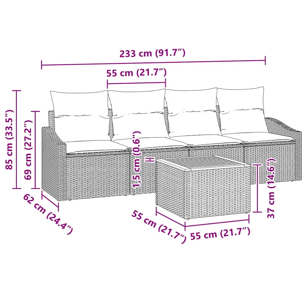 Set Divano da Giardino con cuscino 5 pcs Grigio polyrattan 3347762