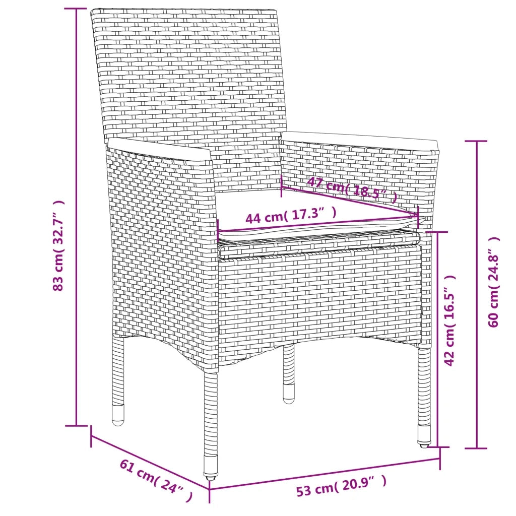 Set da Pranzo da Giardino 3pz | Set Salotto da Giardino con Cuscini in Polyrattan e Vetro