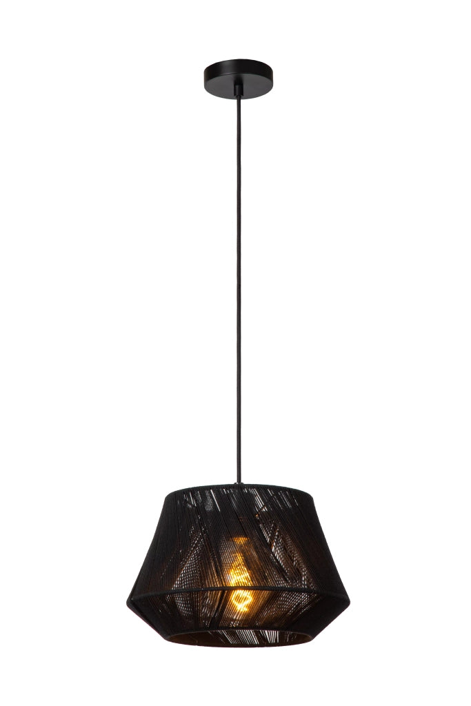 Lampada a sospensione nera in cotone Jessica Lucide E27