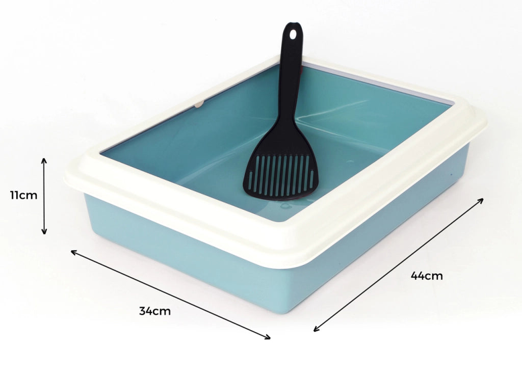 Lettiera Toilette Per Gatti Rettangolare 44x34x11cm Con Paletta Mod 700092 Azzurro