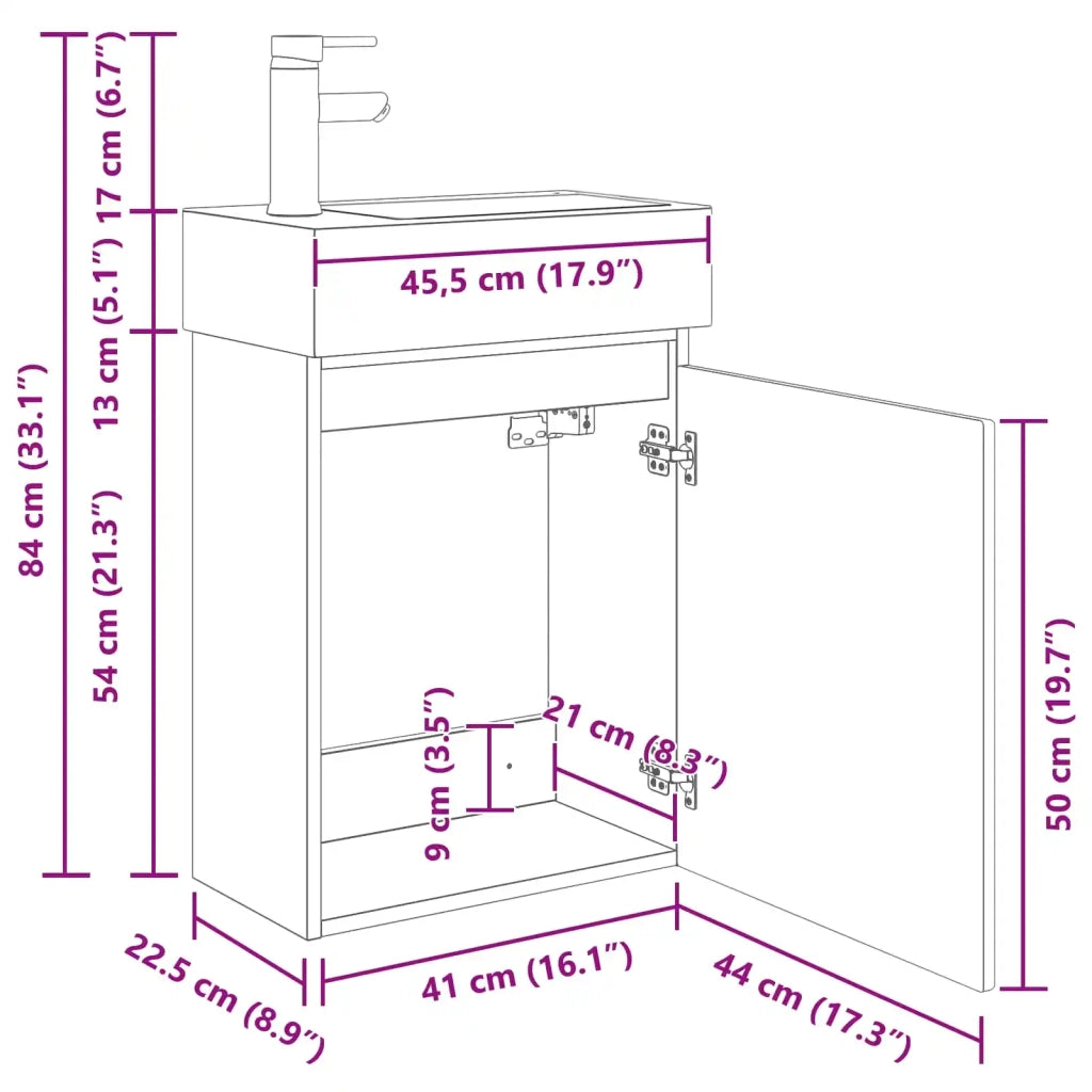 Mobile Bagno | Armadio da bagno con rubinetto Nero 45,5 x 22,5 x 84 cm