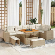 Set Divano da Giardino 9 pcs Beige e Crema polyrattan