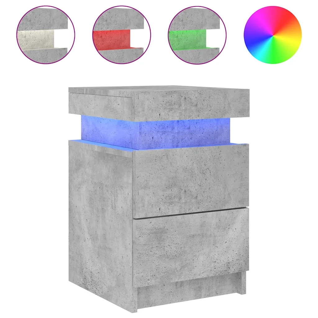 Comodini con Luci LED 2pz Grigio Cemento 35x39x55 cm 836756
