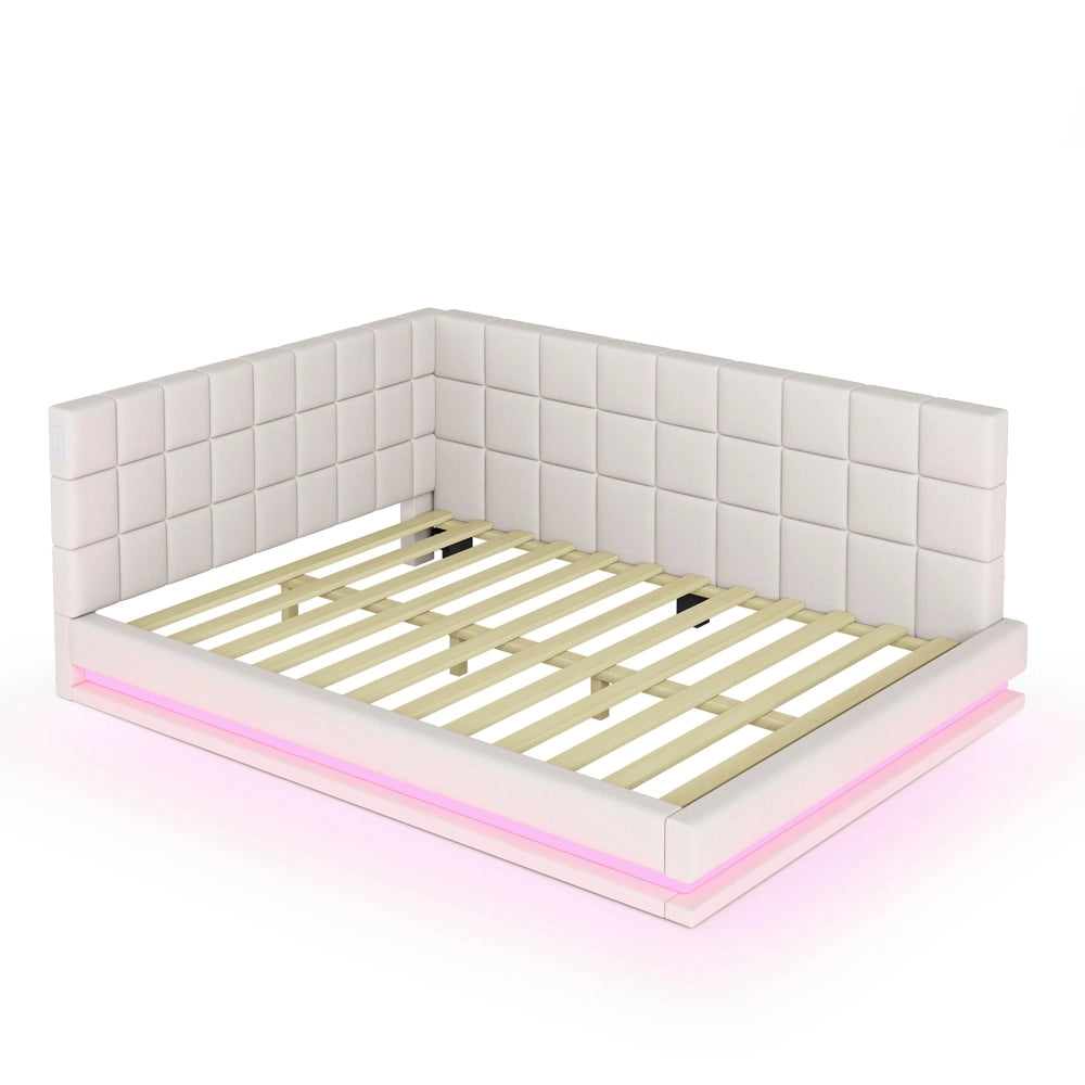 Divano letto - Xylo - 160x200 cm LED USB velluto beige