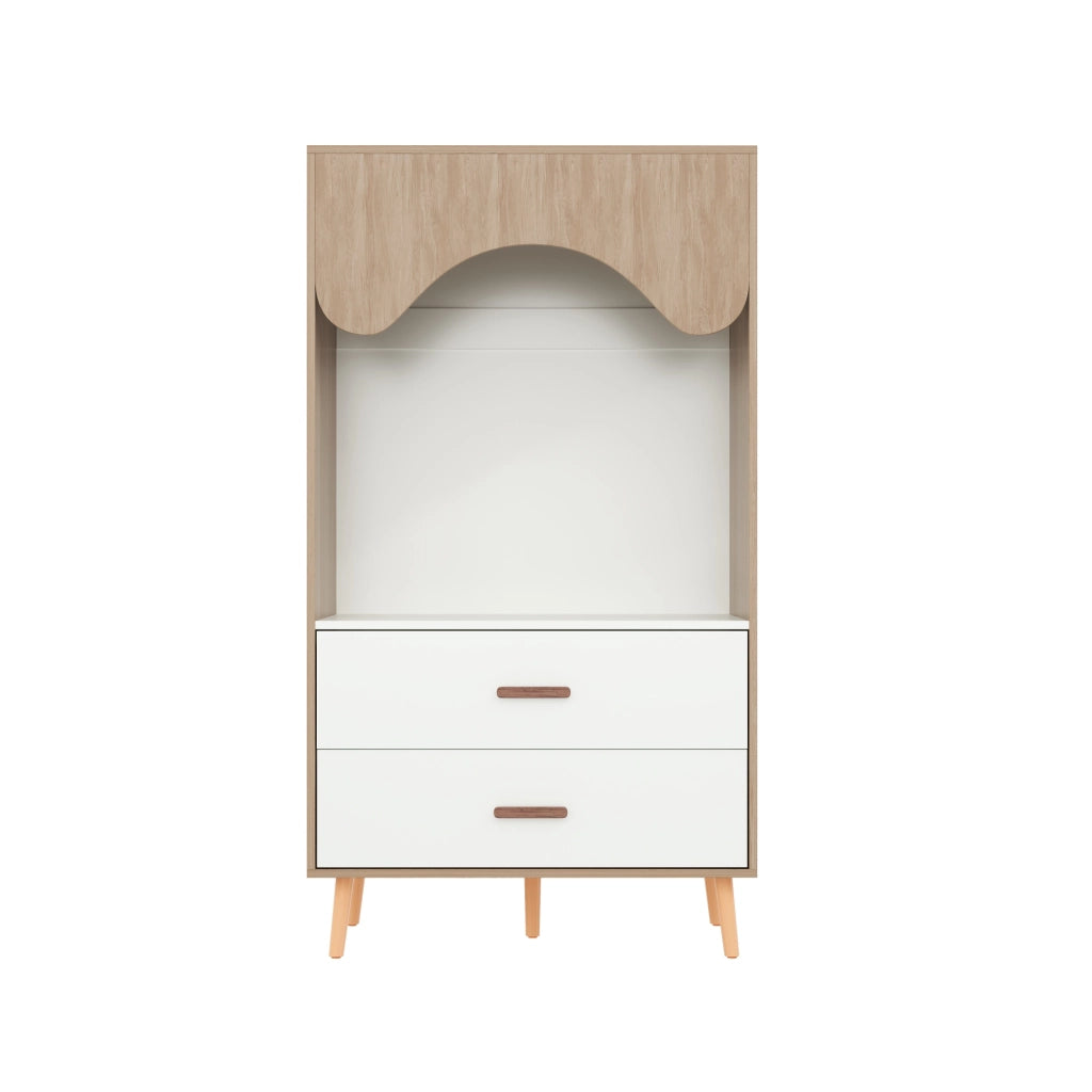 Armadio modulare aperto con barra appendiabiti e 2 cassetti; piedi in legno per camera da letto; 80×46×141.5 cm