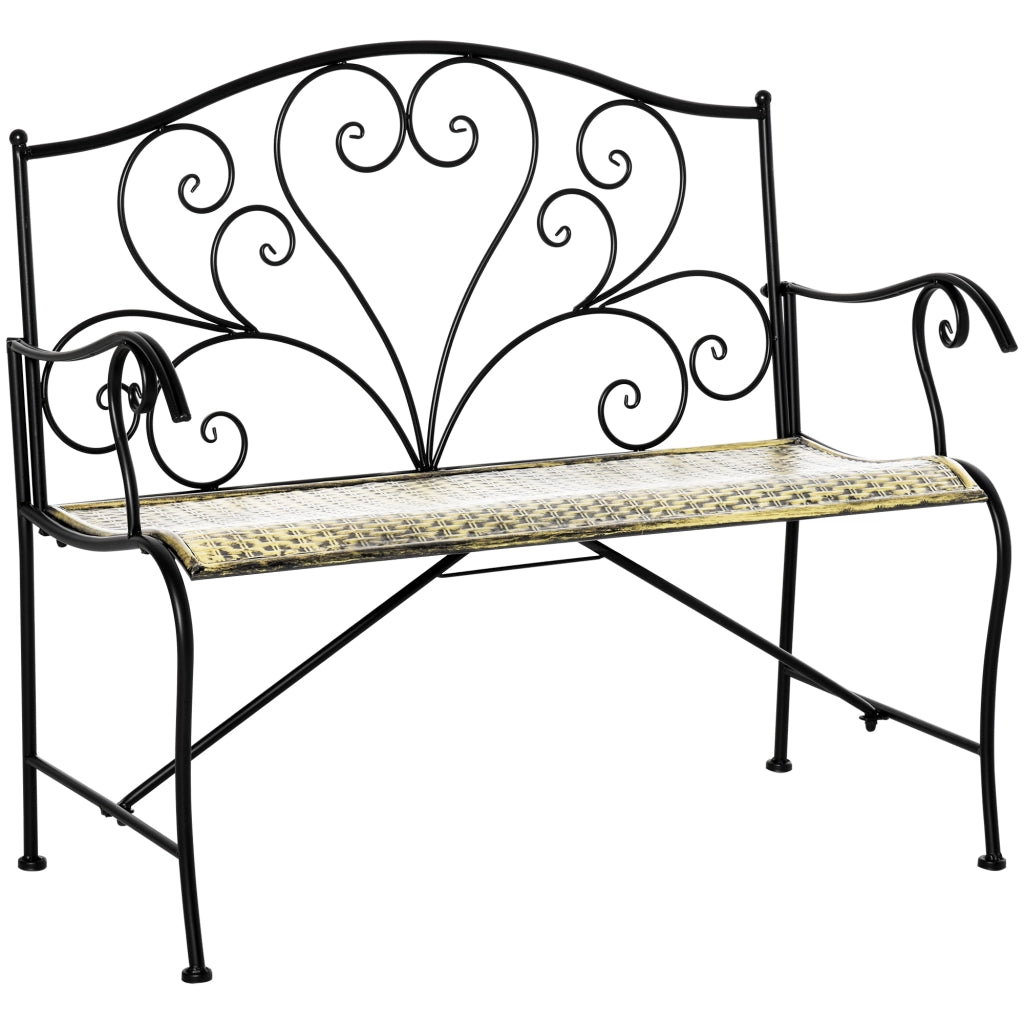 Panchina da Giardino in Ferro Stile Vintage 2 Posti Nero