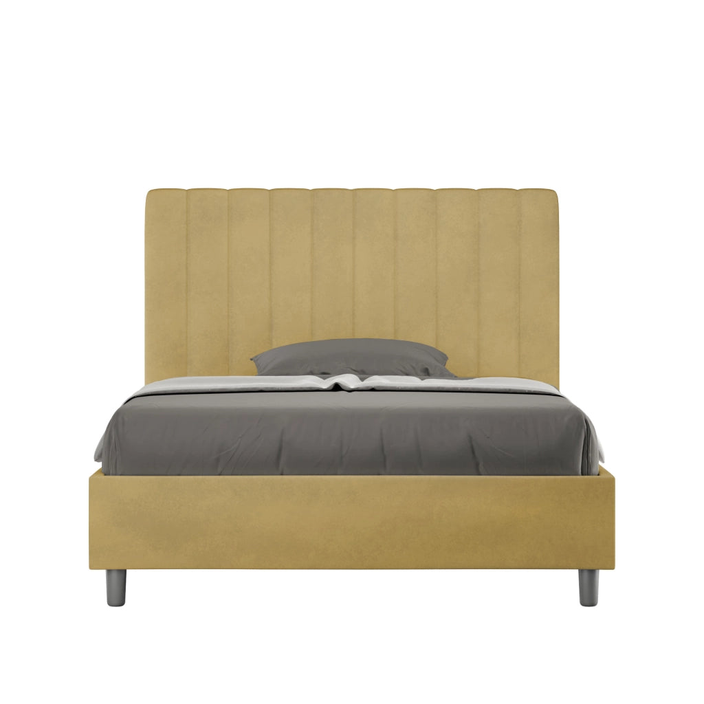 BS COM Letto una piazza e mezza con rete imbottito 120x190 microfibra ocra
