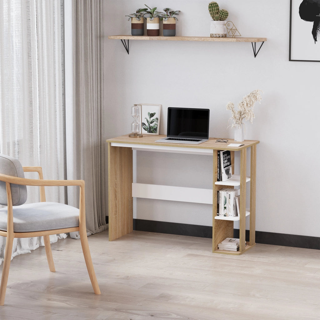Scrivania per computer con ripiani laterali ¨C Zephmum ¨C Legno rovere chiaro 100x44x74 cm