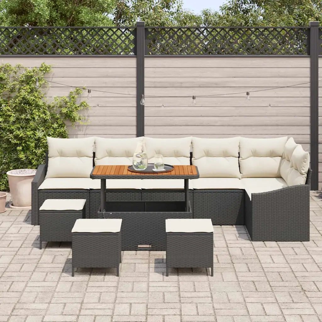 Set Divano da Giardino con cuscino 10 pcs Nero polyrattan