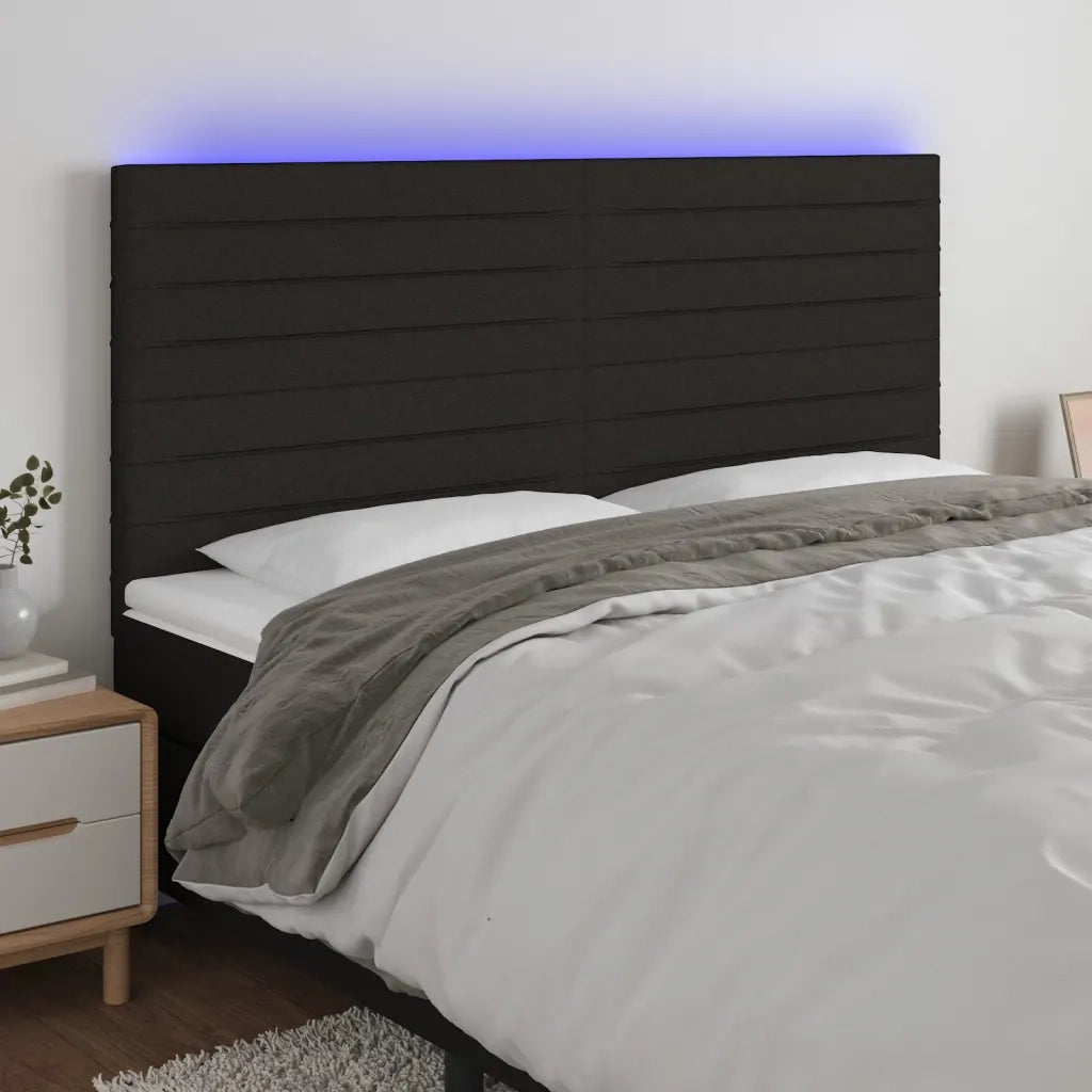 Testiera a LED Nera 160x5x118/128 cm in Tessuto 3122572