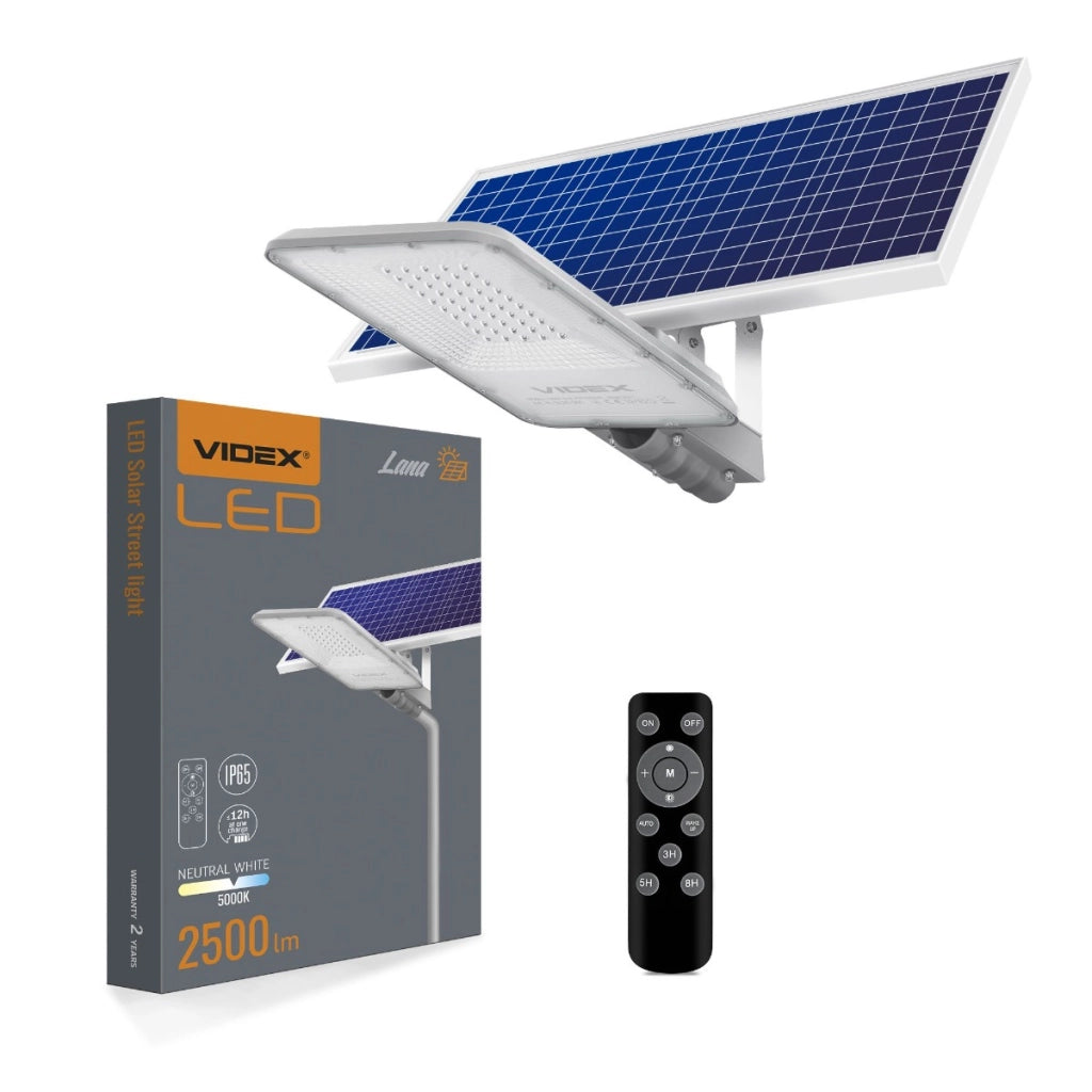 Lampione solare LED 2500lm 5000K telecomando IP65 Videx