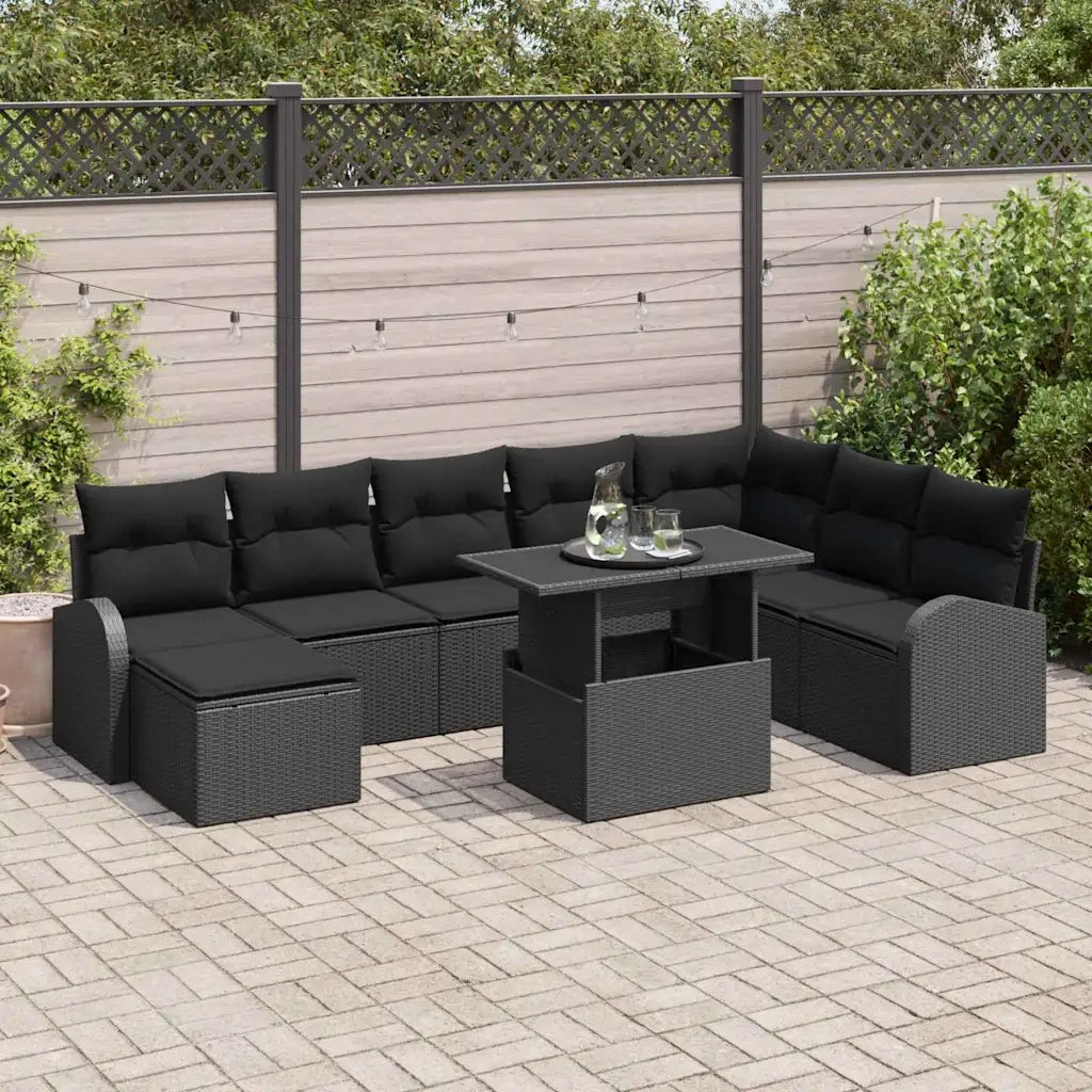 Set Divano da Giardino con cuscino 9 pcs Nero