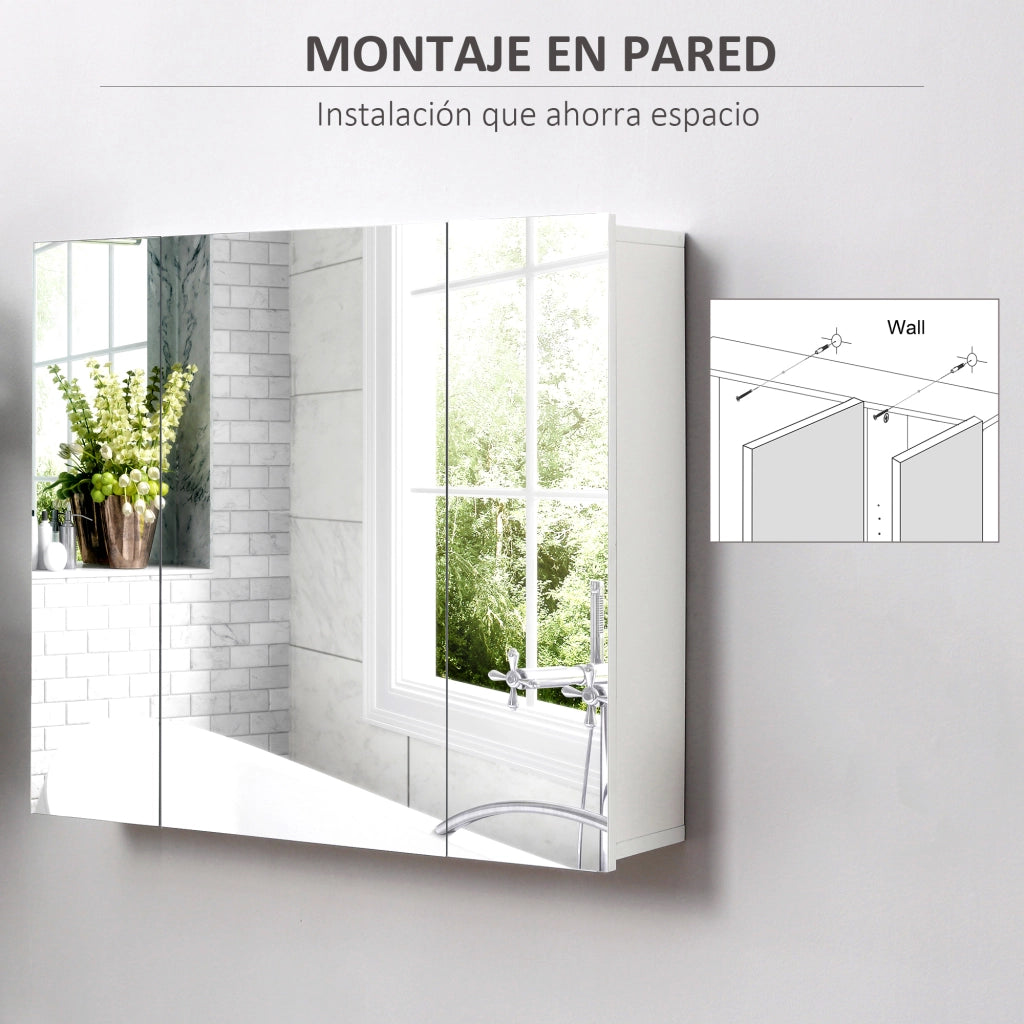 Mobile Bagno con Specchio e 3 Ante ¨C Minimal ¨C Bianco 70x15x60cm