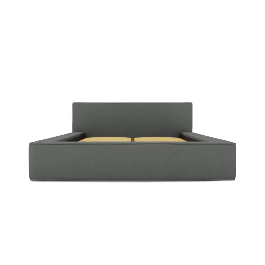 Letto contenitore VELORA – Ardesia bouclé – 160x200 cm – Tessuto velluto morbido – Rete sollevabile – Spazio di stoccaggio integrato