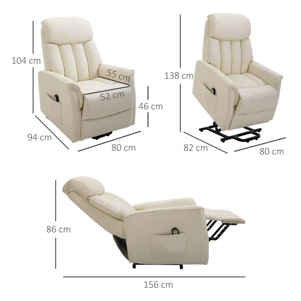 Poltrona Elettrica Reclinabile Alzapersona ¨C zephmum ¨C Crema Pelle PU con Telecomando e Poggiapiedi