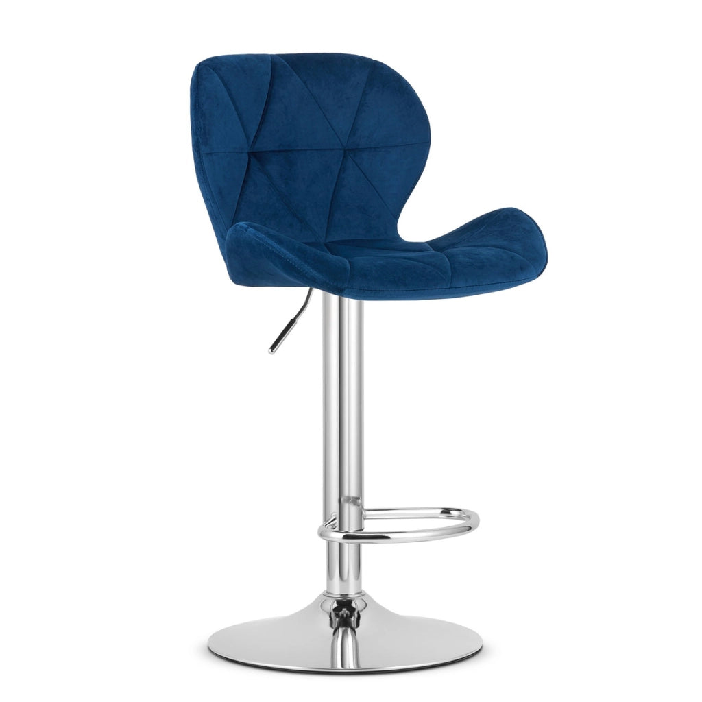 Set di 2 sgabelli bar West in velluto blu e cromo