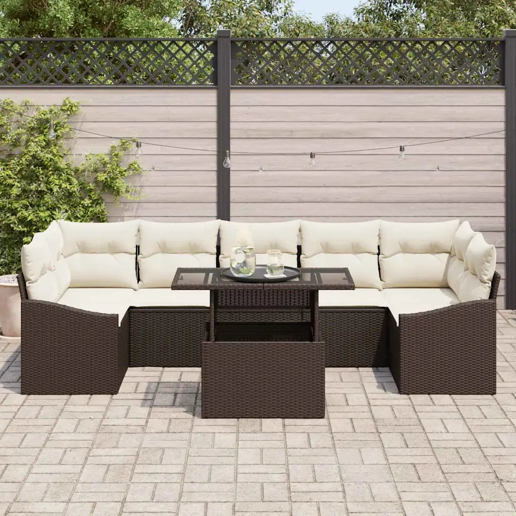 Set Divano da Giardino 8 pcs Marrone e crema polyrattan
