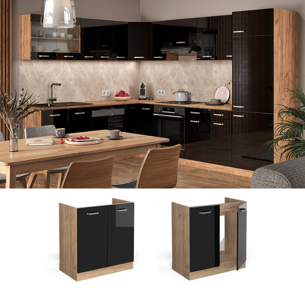 Vicco Mobile lavello cucina Nero lucido 80 cm PL Marmo