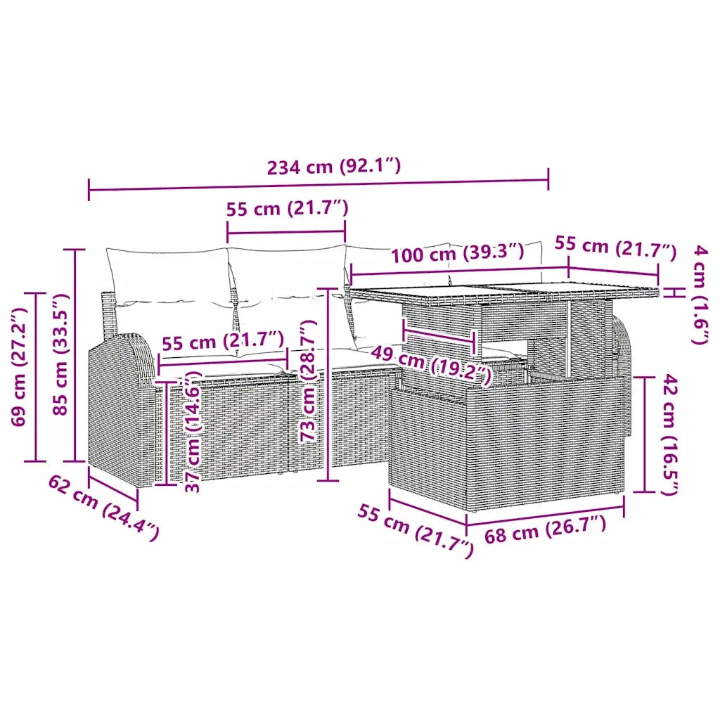 Set Divano da Giardino con cuscino 5 pcs Beige Poly Rattan 3348547