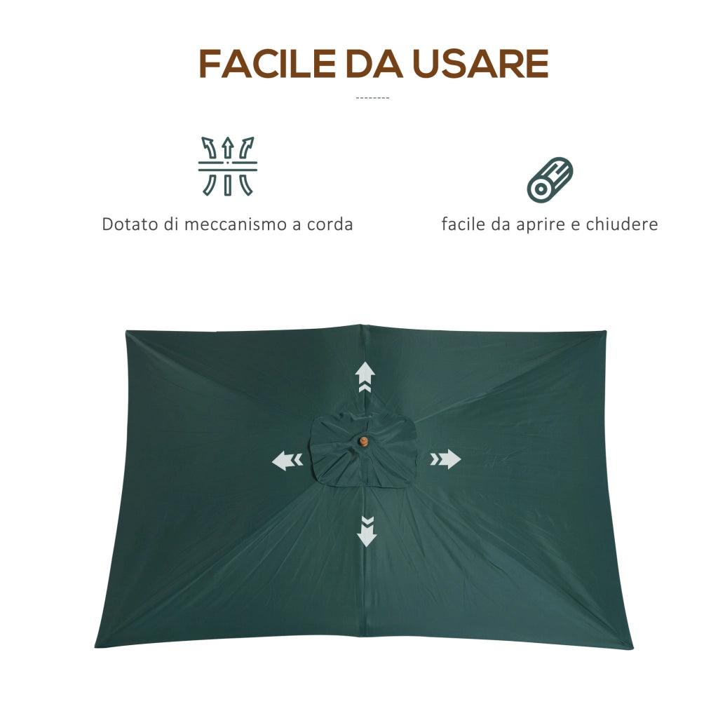 Ombrellone da Giardino ¨C Minimal ¨C Legno e Bamb¨´, Verde Scuro, 2x3 m