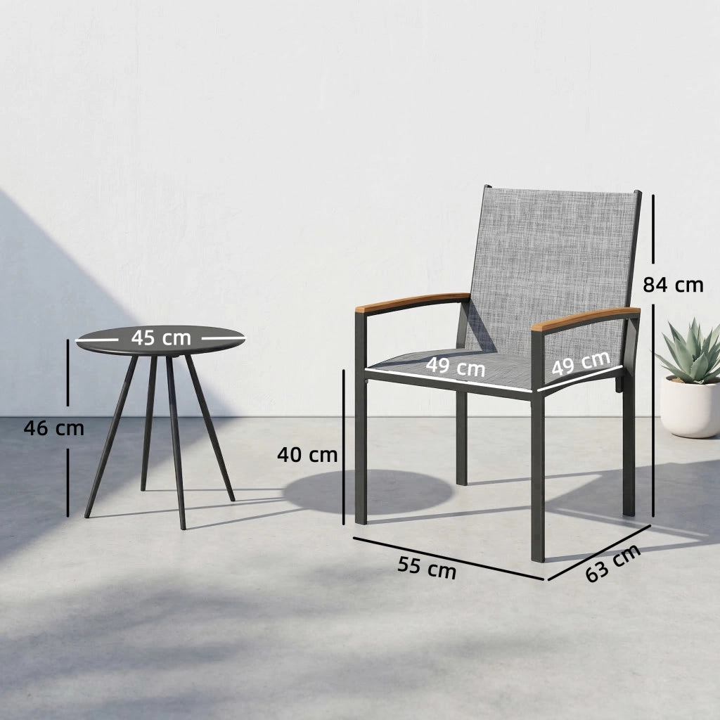 Set Bistr¨° 3 Pezzi: Sedie in Rete e Tavolo, Grigio Misto.